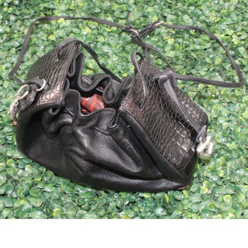 Brighton Crossbody Bag Croc Embossed Leather Heart Charm Small Black